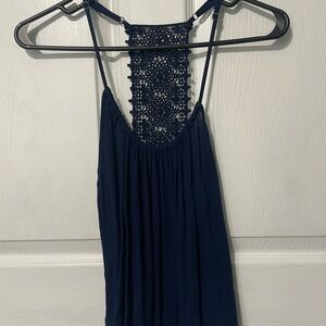 Navy Blue Sleeveless Top with Lace Detail